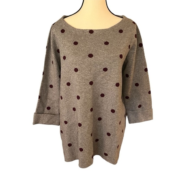 ARABELLA ADDISON gray merlot polka dot knit pullover sweater Women Size 1X Plus - Picture 1 of 7